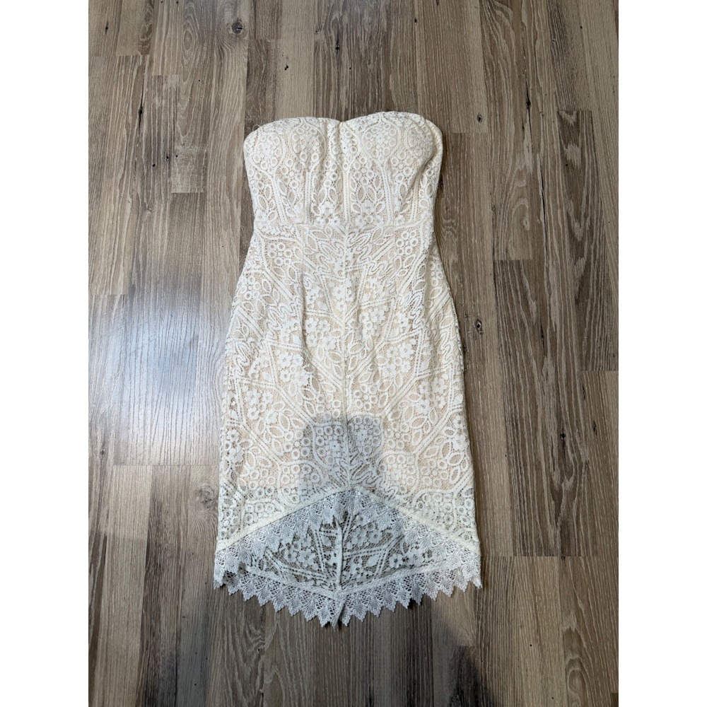 Soieblu Ivory Lace‎ Strapless High Low Cocktail Dress Women Small Bridal Wedding
